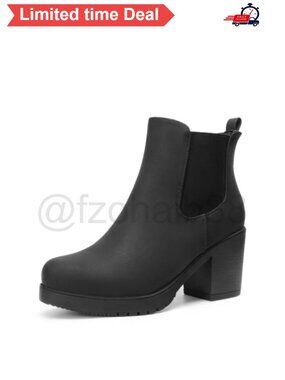 Faux Suede Chelsea Ankle Boots Block Heel Pull On